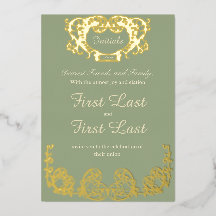 Sage Green Rustic Royal Wedding Foil Einladung