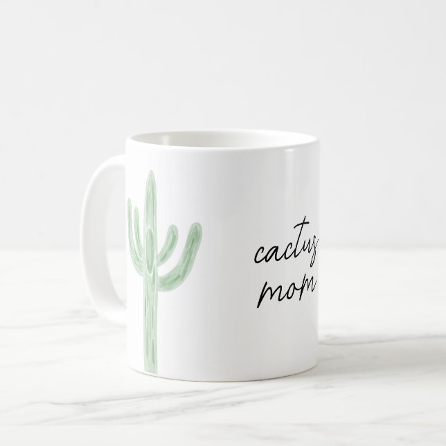 Sage Green Saguaro Cactus Mama Wasserfarbe Kaffeetasse (Vorderseite Links)