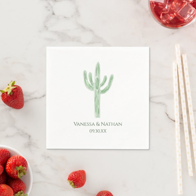 Sage Green Saguaro Cactus Wedding Cocktail Serviette (Beispiel)