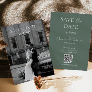 Sage Green Save the Date Card mit QR Code für Hoch