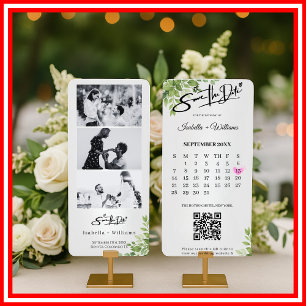 Sage Green Save the Date Foto Strip QR Hochzeit
