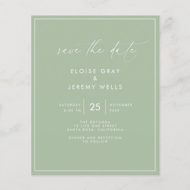 Sage Green Save the Date Postcard (Vorderseite)