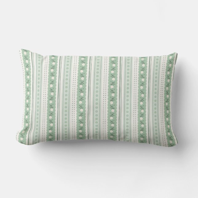 Sage Green Scallop Floral Stripe Coquette Lendenkissen (Vorderseite)