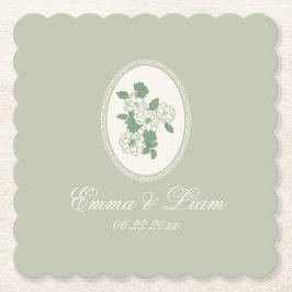 Sage Green Scalloped Wedding Paper Coasters Untersetzer