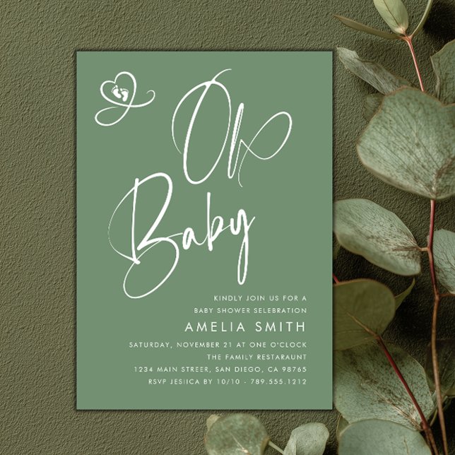Sage Green Script Baby Shower Einladung (Von Creator hochgeladen)