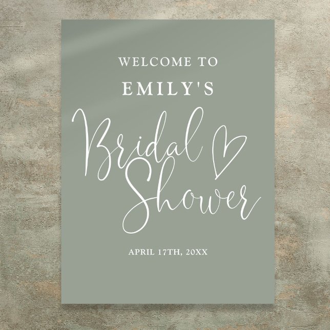 Sage Green Script Brautparty Begrüßungszeichen Poster (Sage Green Script Bridal Shower Welcome Sign)