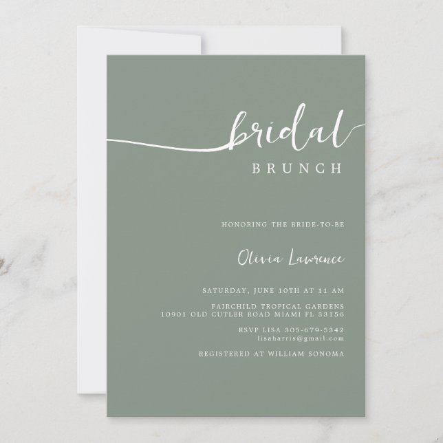 Sage Green Script Bridal Brunch Einladung (Vorderseite)