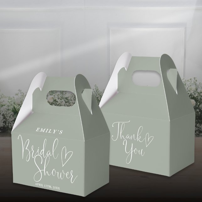 Sage Green Script Calligraphy Brautparty Geschenkschachtel (Sage Green Script Calligraphy Bridal Shower Favor Boxes)