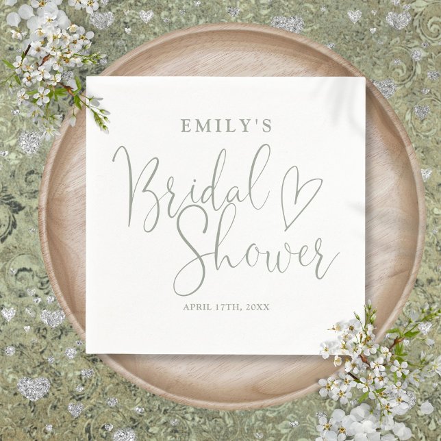 Sage Green Script Calligraphy Brautparty Serviette (Sage Green Script Calligraphy Bridal Shower Napkins)