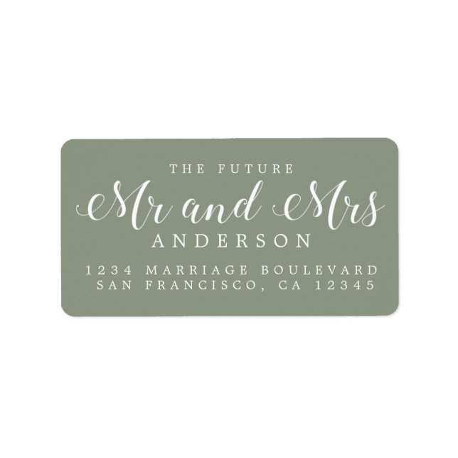 Sage Green Script Future Mr Mrs Return Address Adressaufkleber (Vorne)