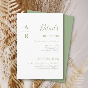 Sage Green Script Initials Typografie Hochzeit Begleitkarte