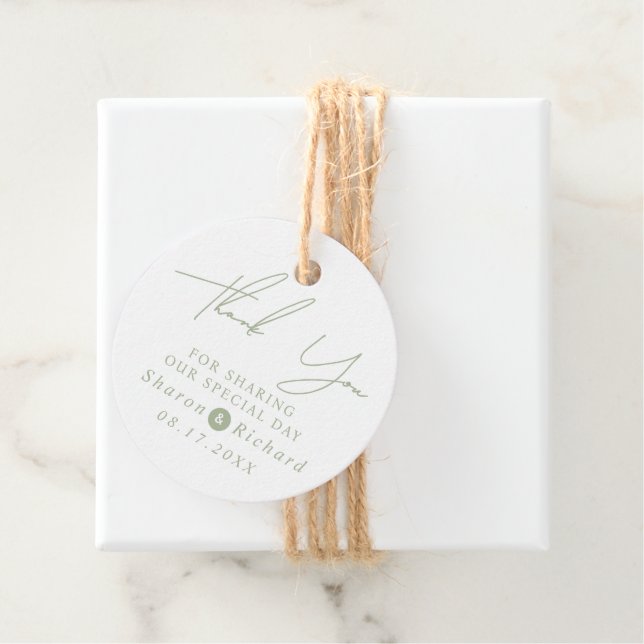 Sage Green Script Kalligraphie Danke Hochzeit Geschenkanhänger (Beispiel)