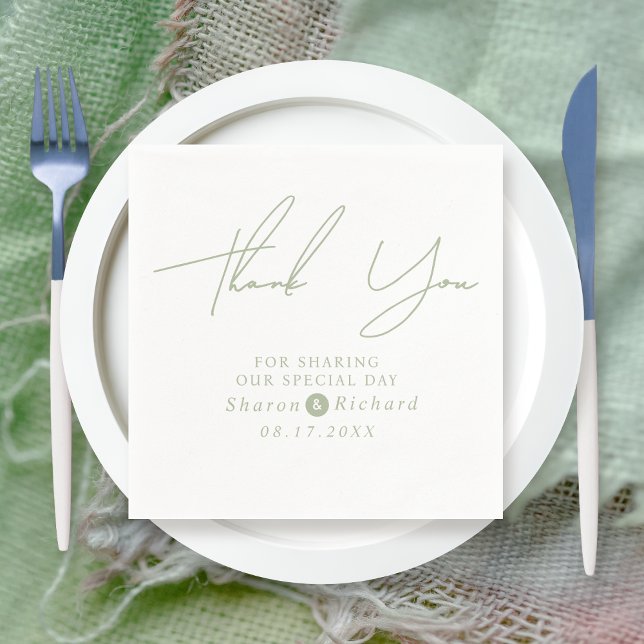 Sage Green Script Kalligraphie Danke Hochzeit Serviette (Von Creator hochgeladen)