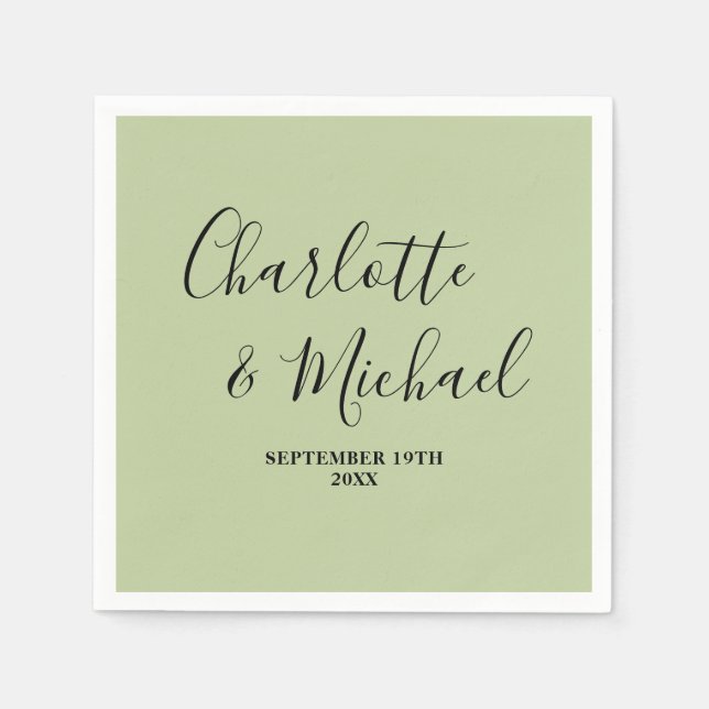 Sage Green Script Minimalist Wedding Serviette (Vorderseite)