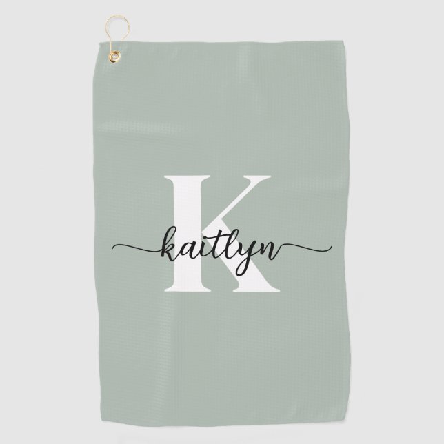 Sage Green Script Monogram Golfhandtuch (Vorderseite)