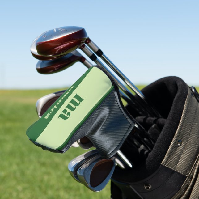 Sage green script monogram initial  golf headcover (In Situ)
