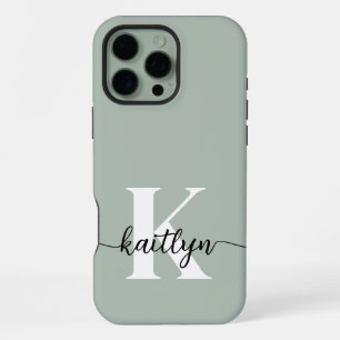 Sage Green Script Monogram iPhone 16 Pro Max Hülle