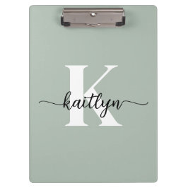 Sage Green Script Monogram Klemmbrett
