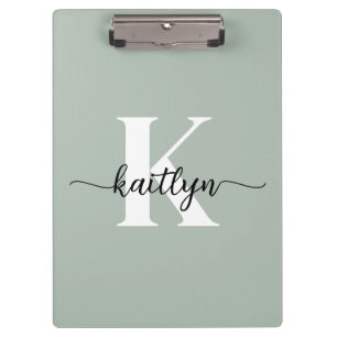 Sage Green Script Monogram Klemmbrett