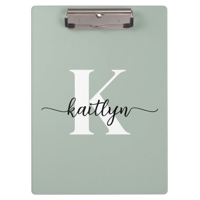 Sage Green Script Monogram Klemmbrett (Vorderseite)