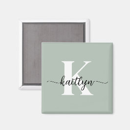 Sage Green Script Monogram Magnet