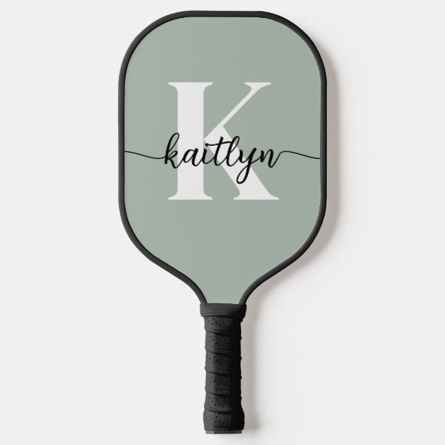 Sage Green Script Monogram Pickleball Schläger (Vorderseite)