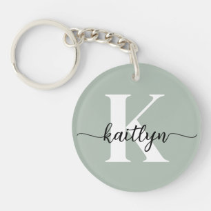 Sage Green Script Monogram Schlüsselanhänger