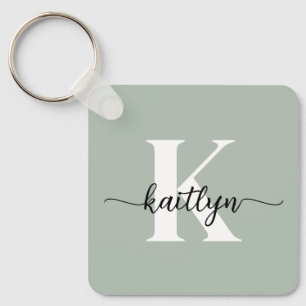 Sage Green Script Monogram Schlüsselanhänger