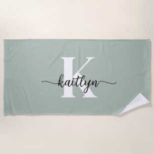 Sage Green Script Monogram Strandtuch