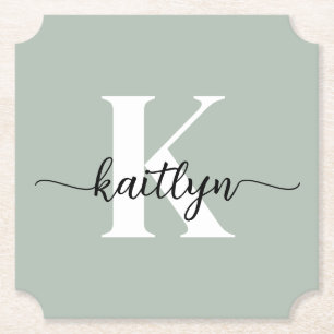 Sage Green Script Monogram Untersetzer