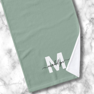 Sage Green Script Name Monogram Handtuch