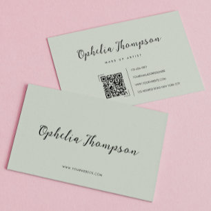 Sage Green Script QR-Code Visitenkarte