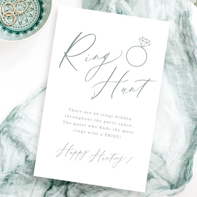 Sage green script ring jagt Brautparty Game (Sage green script ring hunt bridal shower game)