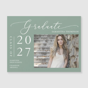 Sage Green Script School Graduate Foto Magnet