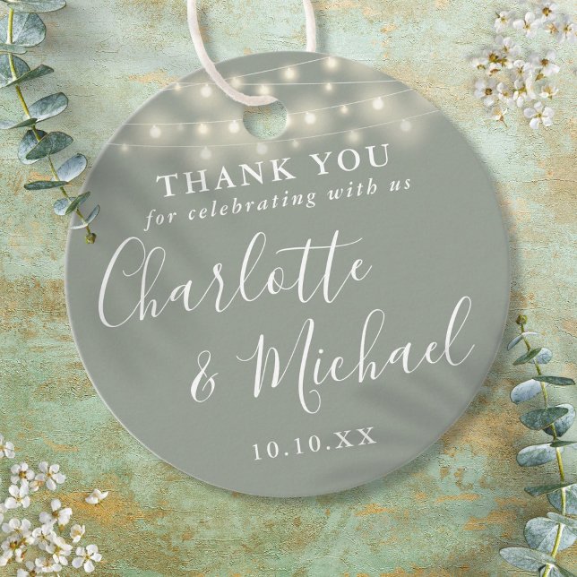Sage Green Script String Lights Vielen Dank Geschenkanhänger (Sage Green Script String Lights Thank You Favor Tags)