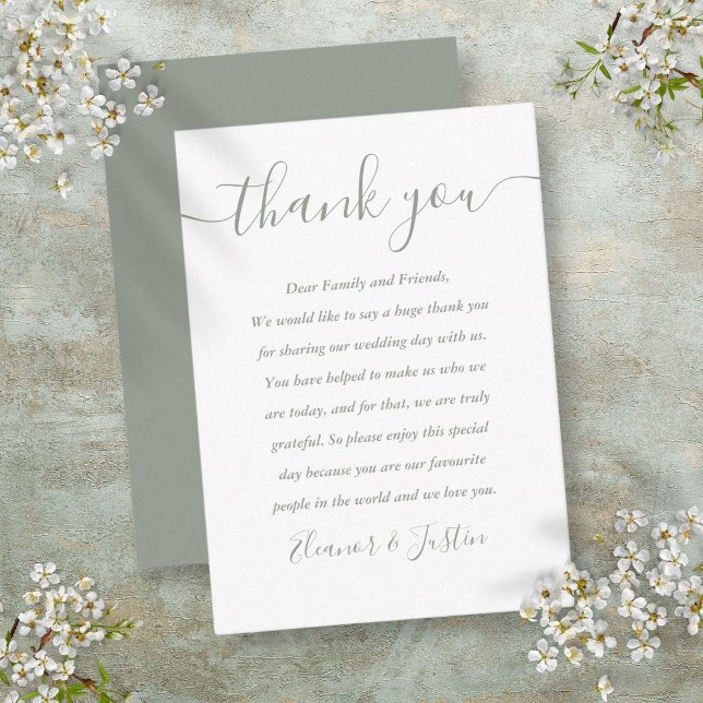 Sage Green Script Wedding Danke Platzkarte (Sage Green Script Wedding Thank You Place Card)