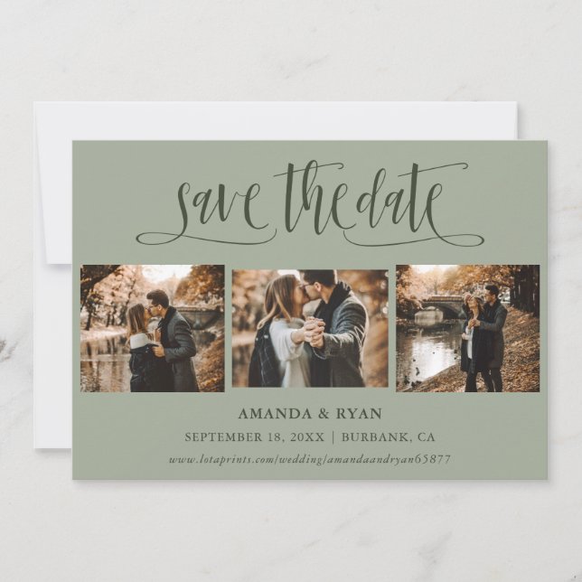 Sage Green Script Wedding Foto Save the Date (Vorderseite)