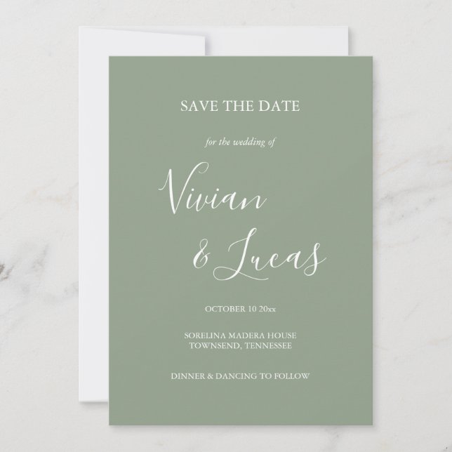Sage Green Script Wedding Save the Date (Vorderseite)