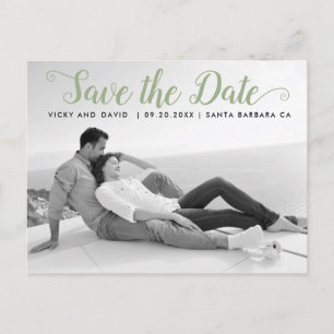 Sage green script wedding Save the Date Foto Postkarte
