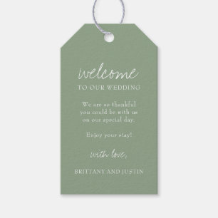 Sage Green Script Wedding Weekend Willkommen Geschenkanhänger