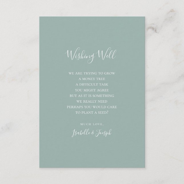 Sage Green Script Wedding Wishing Well Card Begleitkarte (Vorderseite)
