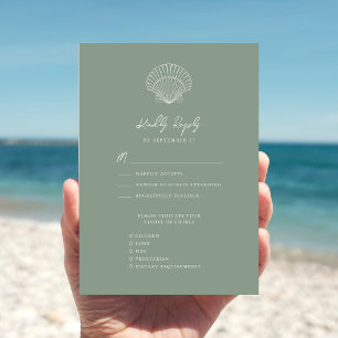 Sage Green Seashell Beach Hochzeit in Urlaubsort RSVP Karte