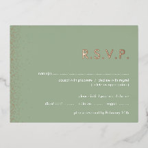 Sage Green Shimmer Folie Hochzeit RSVP Postkarte