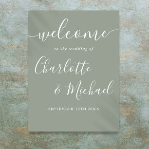 Sage Green Signature Script Hochzeitsschrift Begrü Poster