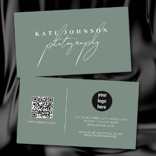 Sage Green Signature Script QR Code Social Media Visitenkarte