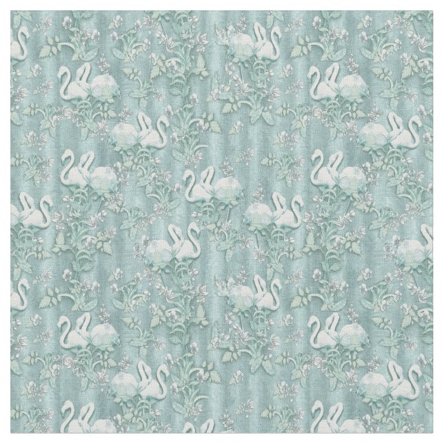 Sage Green Silk Drapes - Flamingos Stoff (Nahaufnahme)
