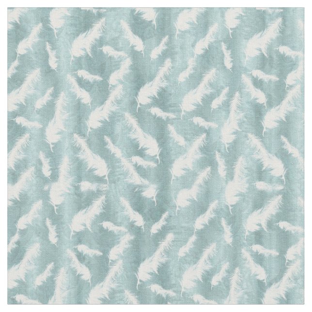 Sage Green Silk Drapes - White Feathers Stoff (Nahaufnahme)