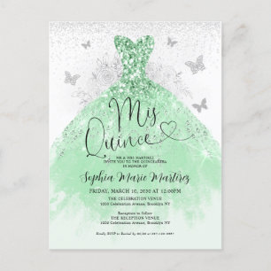 Sage Green Silver Dress Mis Quince Quinceañera Postkarte