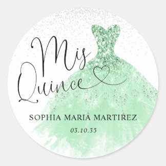 Sage Green Silver Dress Mis Quince Quinceañera Runder Aufkleber