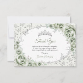 Sage Green Silver Floral Quinceanera Dankeskarte